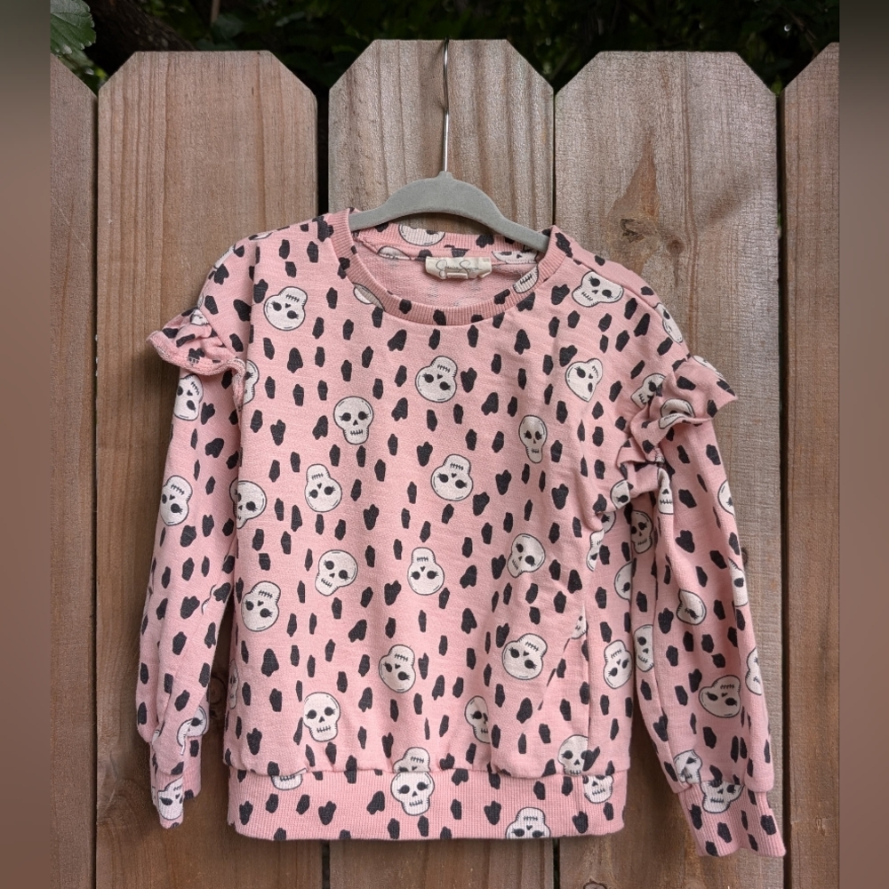 Jessica Simpson Toddler Girls Pink Skull Patterned Long Sleeve Shirt